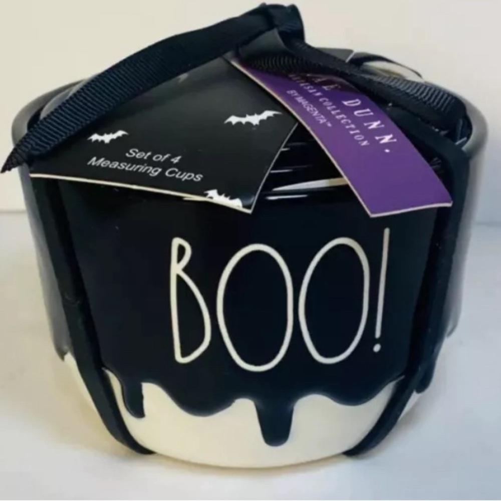 Rae Dunn BOO Measuring Cups 2024 Set of 4 Black White Drip Paint